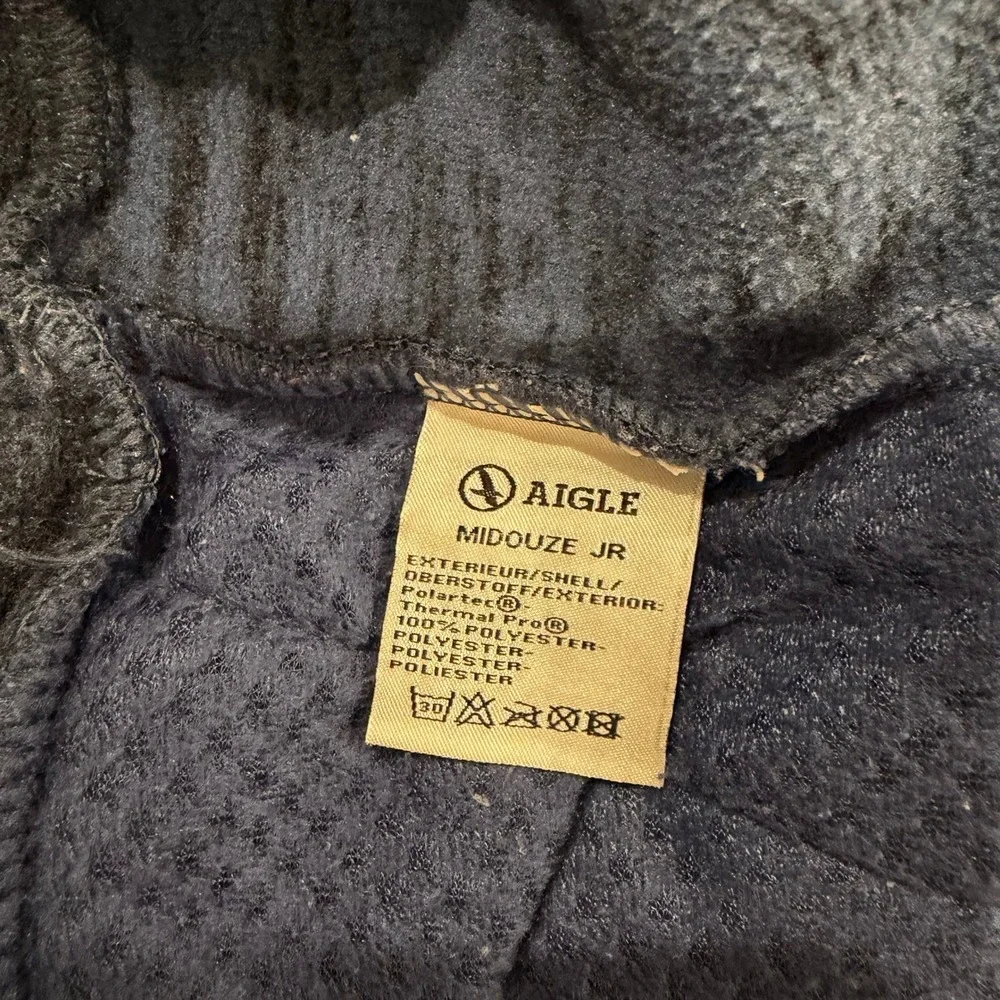 AIGLE MIDOUZE JR Kids‎ Fleece Pullover Sweatshirt Mock Neck Snap Buttons Blue